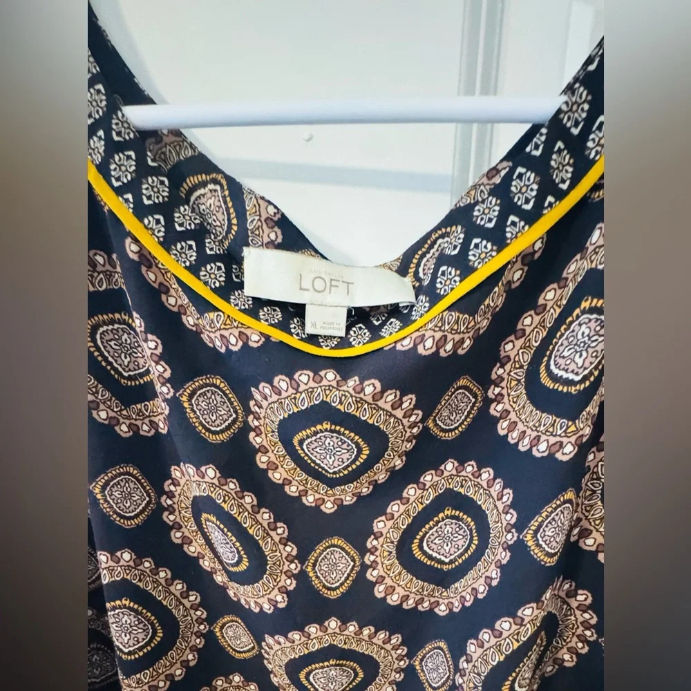 LOFT Navy and Gold Geometric Blouse - Picture 3 of 8